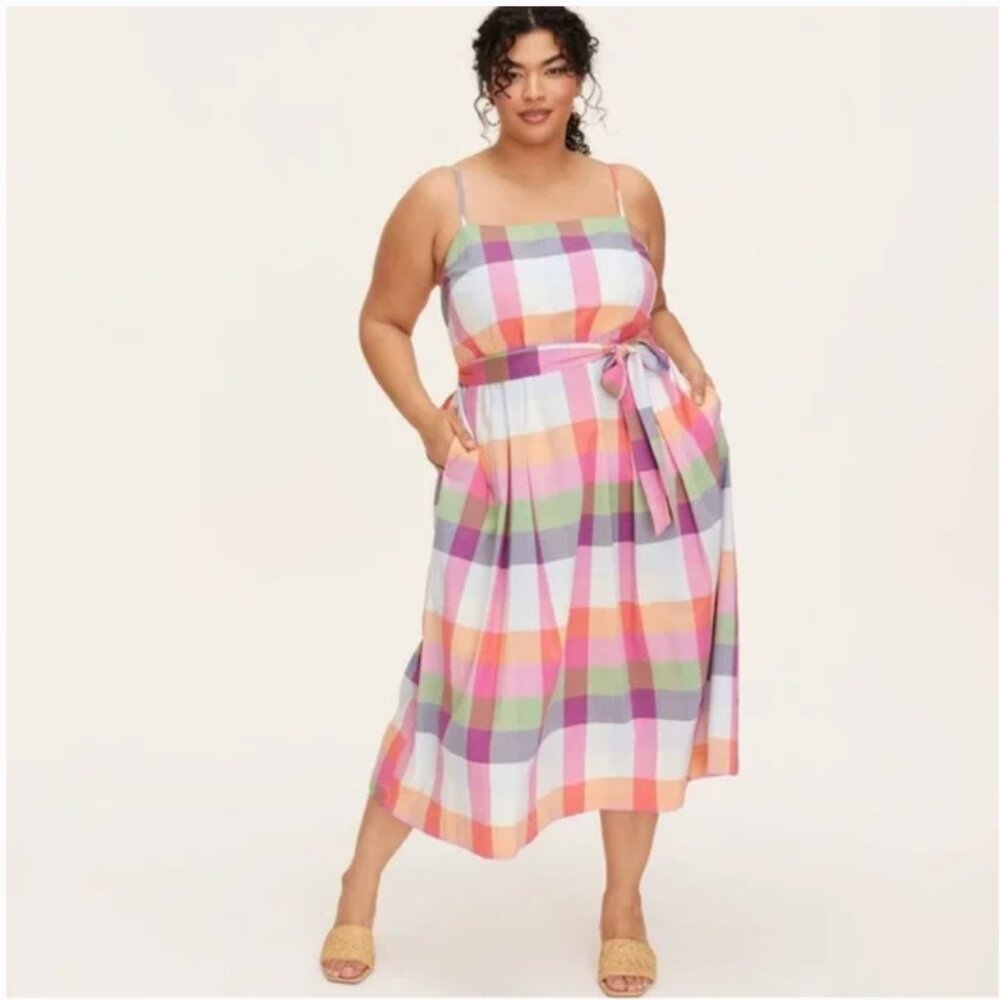 Kate Spade x Target Plaid Tie Midi Sun Dress Women's XXL Spring Summer Colorful - Picture 2 of 16